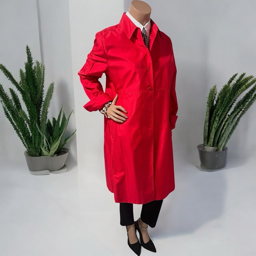 Ellen Tracy Bold Red Trench Coat☑️ - Picture 5 of 6